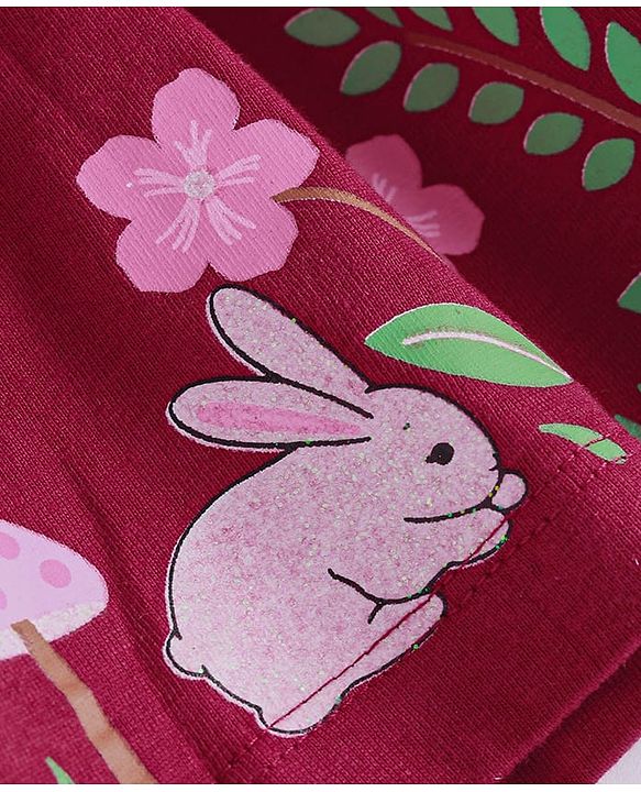 Babyhug Single Jersey Knit Full Sleeves Frock With Floral Print & Peter Pan Collar - Maroon