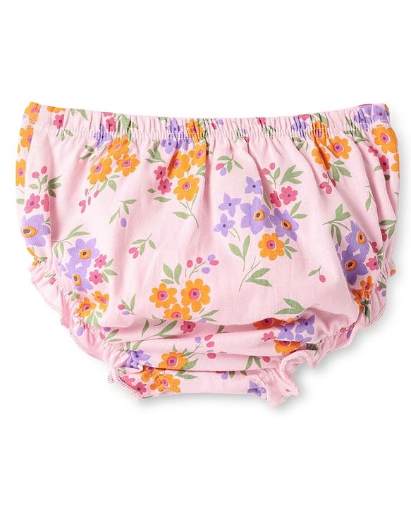 Babyhug Single Jersey Knit Full Sleeves Frock With Attached Shrug Floral Print & Bloomer - Pink