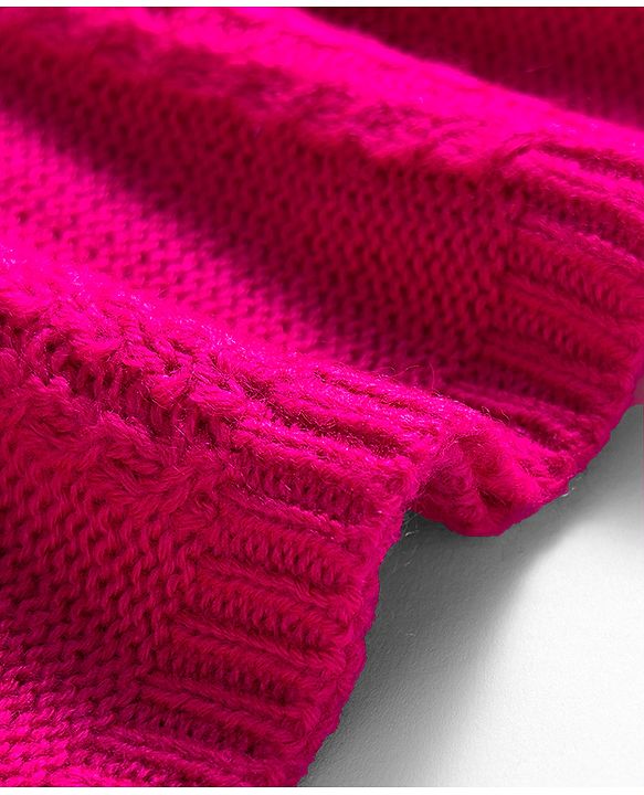 Babyhug Knit Full Sleeves Woollen Dress with Cable Knit Design - Fuchsia