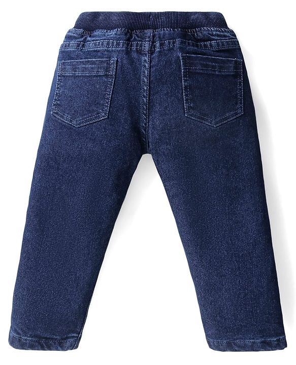 Babyhug Knitted Full Sleeves Smartfit Solid Cable Knit Design Front Open Sweater Set With Denim Pant - Blue