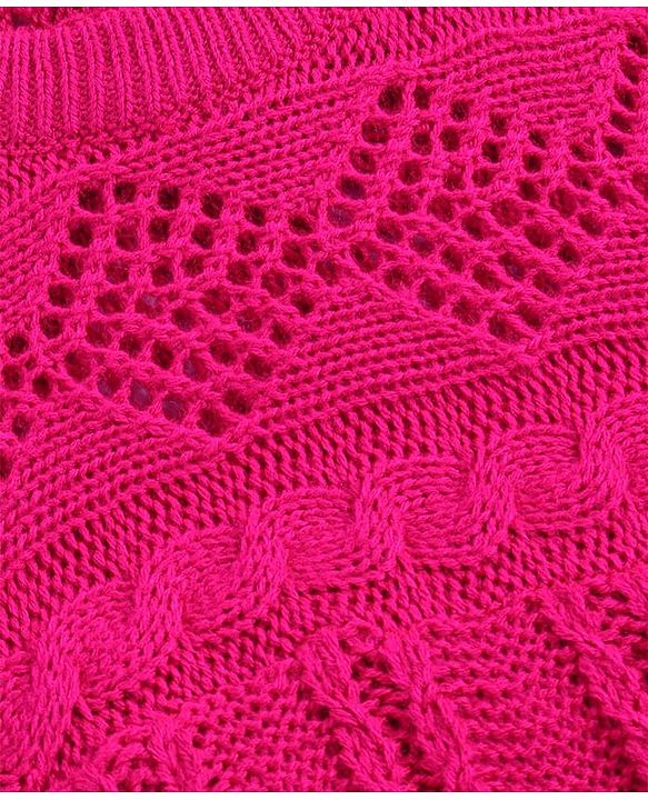 Babyhug Knitted Full Sleeves Solid Colour Woollen Dress With Cable Knit Design - Dark Pink