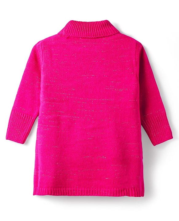 Babyhug Knitted Full Sleeves Turtle Neck Pullover Sweater with Cable Knit Design & Frill Detailing - Dark Pink