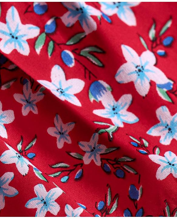 Babyhug Rayon Woven Half Puffed  Sleeves Top with Floral Print - Red
