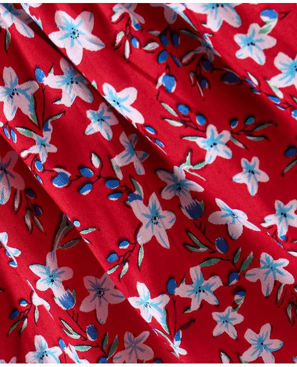Babyhug Rayon Woven Half Puffed  Sleeves Top with Floral Print - Red