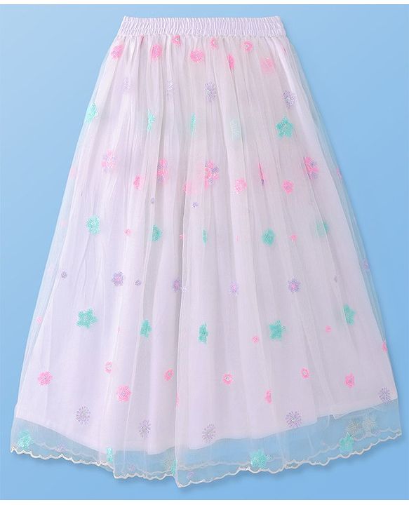 Pine Kids Woven Half sleeves Sequinned Floral Embroidered Choli Lahenga Set With Dupatta - Baby Pink