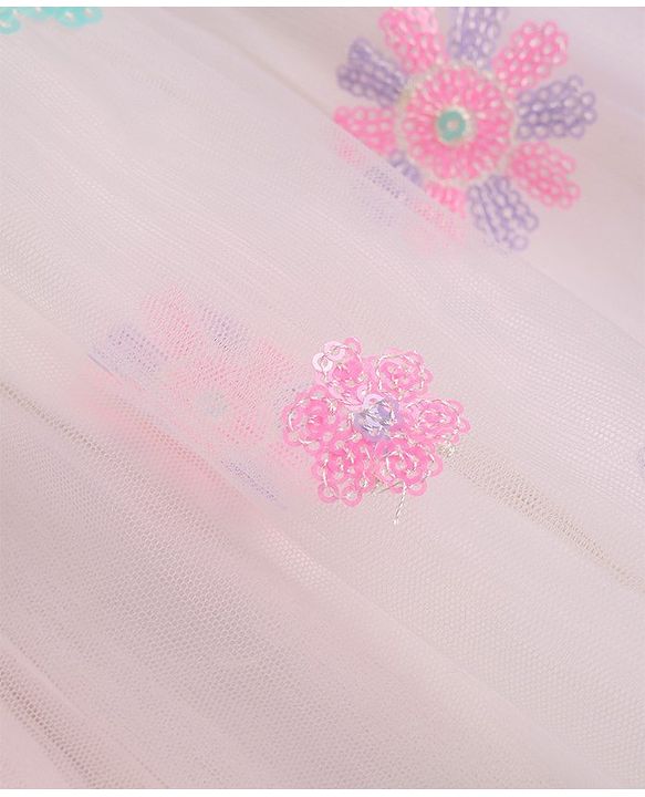 Pine Kids Woven Half sleeves Sequinned Floral Embroidered Choli Lahenga Set With Dupatta - Baby Pink