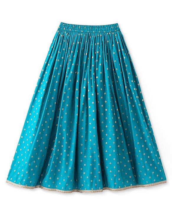 Pine Kids Woven Sleeveless Halter Neck Floral Embroidered Choli Lahenga Set with Dupatta- Teal Blue