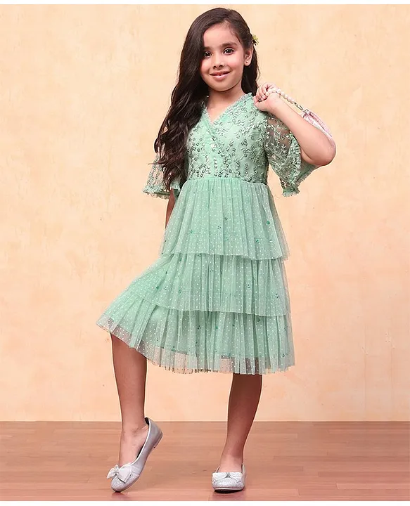 Buy BIBA Net Half Sleeves Sequin Embroidered Tiered Dress Mint for Girls 8 9Years Online in India Shop at FirstCry 18798865