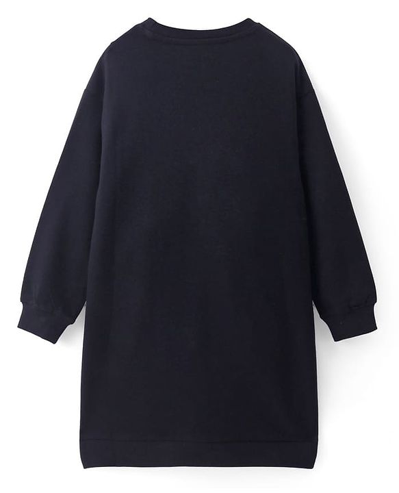 Pine Kids Cotton Knit Full Drop Shoulder Sleeves  Sweatshirt Dress With Floral Print - Black