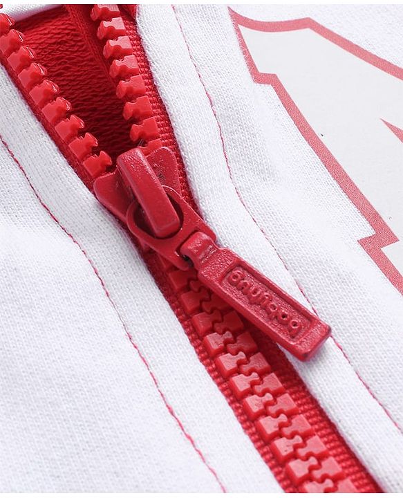 Babyhug Disney Terry Knitted Full Sleeves Bomber Jacket With Mickey Mouse Design - Red & White