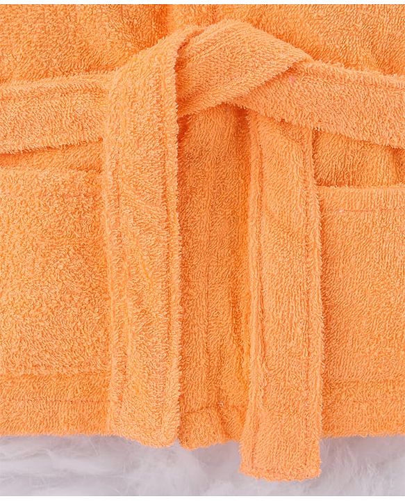 Babyhug Cotton Woven Full Sleeves Hooded Bath Robe With Giraffe Applique - Orange