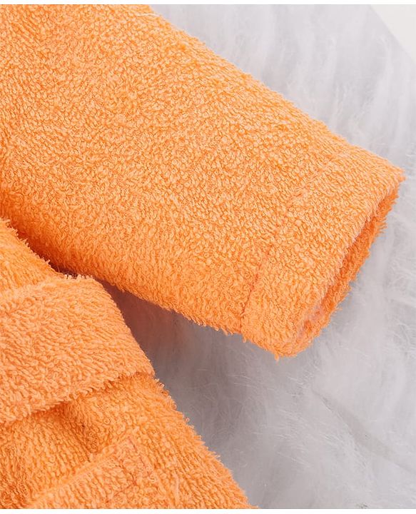 Babyhug Cotton Woven Full Sleeves Hooded Bath Robe With Giraffe Applique - Orange