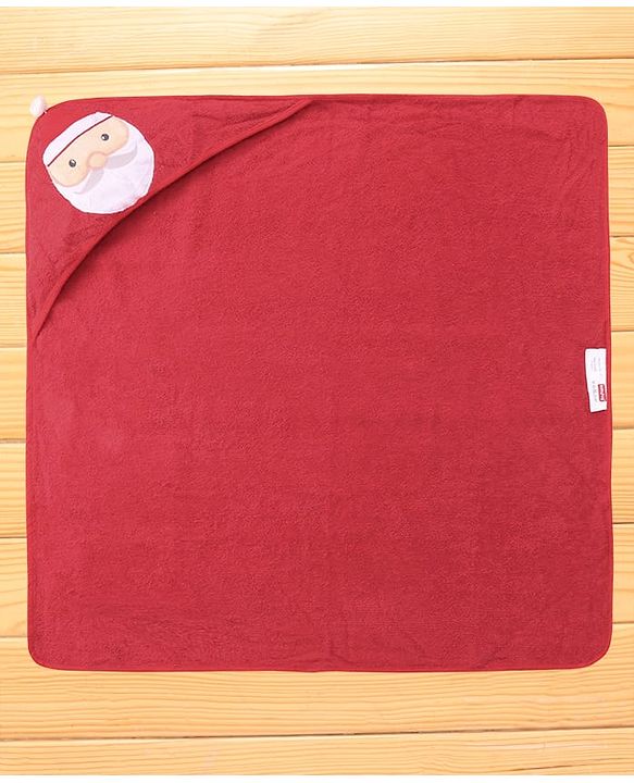 Babyhug Cotton Woven Hooded Towel With Santa Patch Embroidery 72 x B 72 cm - Red