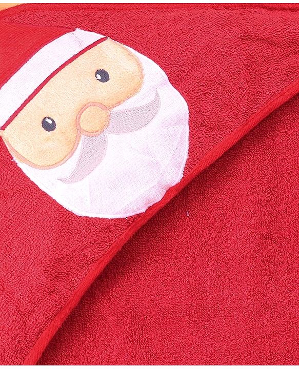 Babyhug Cotton Woven Hooded Towel With Santa Patch Embroidery 72 x B 72 cm - Red