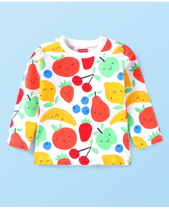 Babyhug Cotton Knit Full Sleeves Night Suit Fruits Print -  White