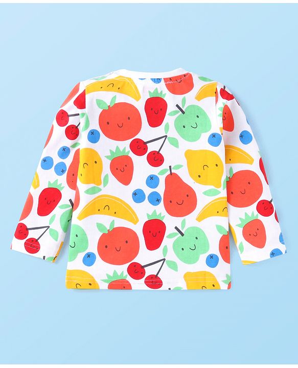 Babyhug Cotton Knit Full Sleeves Night Suit Fruits Print -  White