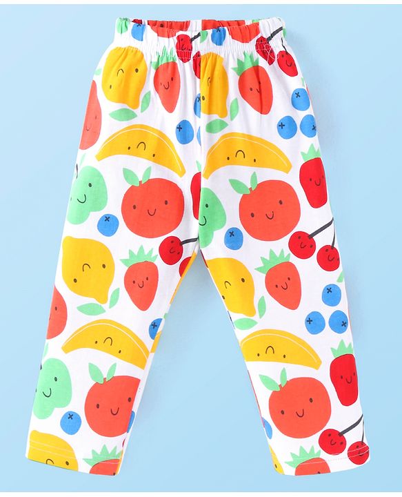 Babyhug Cotton Knit Full Sleeves Night Suit Fruits Print -  White