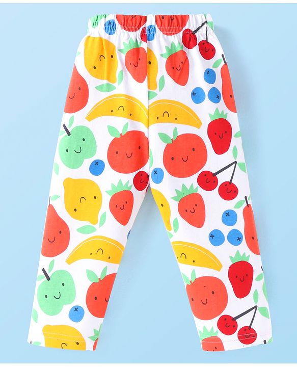 Babyhug Cotton Knit Full Sleeves Night Suit Fruits Print -  White