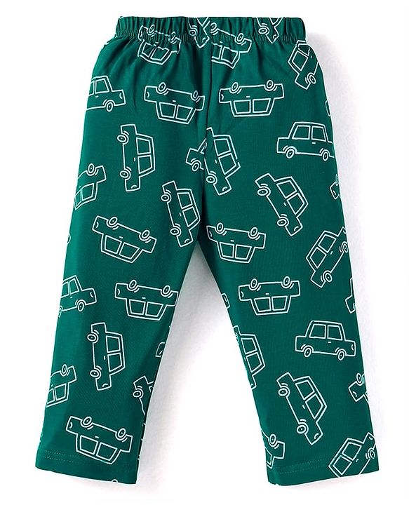 Babyhug Cotton Knit Full Sleeves Night Suit With Vehicles Print - Dark Green