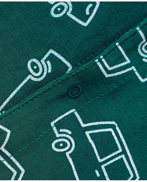 Babyhug Cotton Knit Full Sleeves Night Suit With Vehicles Print - Dark Green