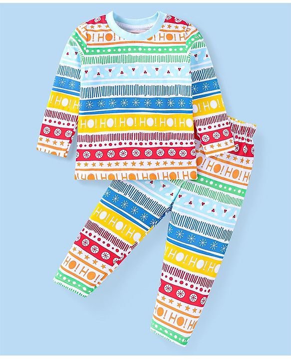 Babyhug Cotton Knit Full Sleeves Printed Night Suit - Blue