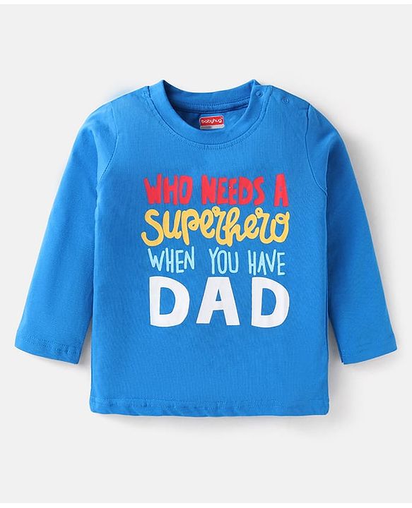 Babyhug Cotton Knit Full Sleeves Night Suit With Text Print - Blue