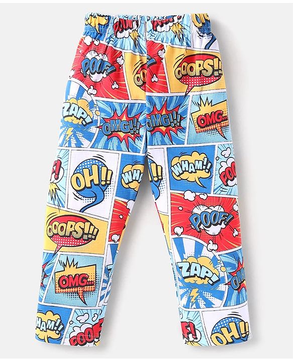 Babyhug Cotton Knit Full Sleeves Night Suit With Text Print - Blue