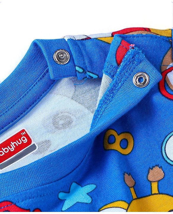 Babyhug Cotton Knit Full Sleeves T-Shirts with Stripes &  Animals  Graphics Pack of 3 - Blue Red & Orange