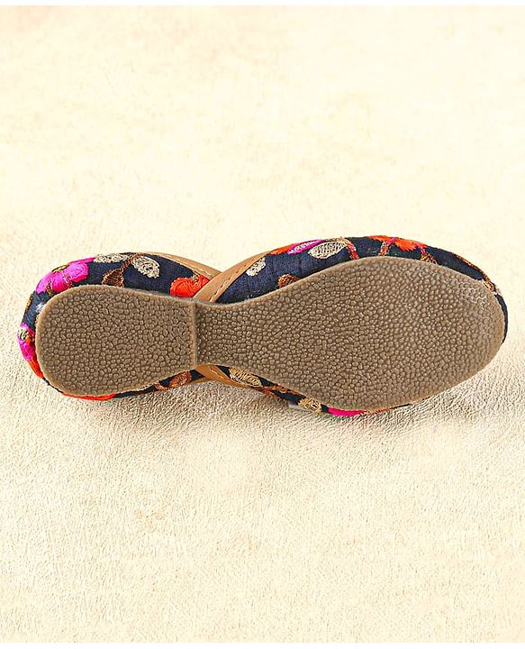Cute Walk by Babyhug Slip On Mojaris with Floral Detailing - Navy Blue