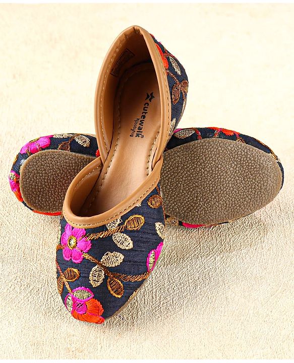 Cute Walk by Babyhug Slip On Mojaris with Floral Detailing - Navy Blue