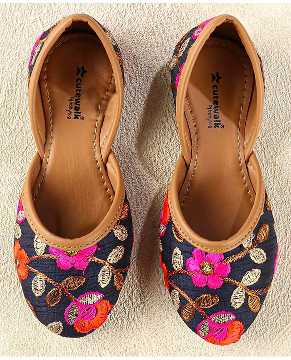 Cute Walk by Babyhug Slip On Mojaris with Floral Detailing - Navy Blue
