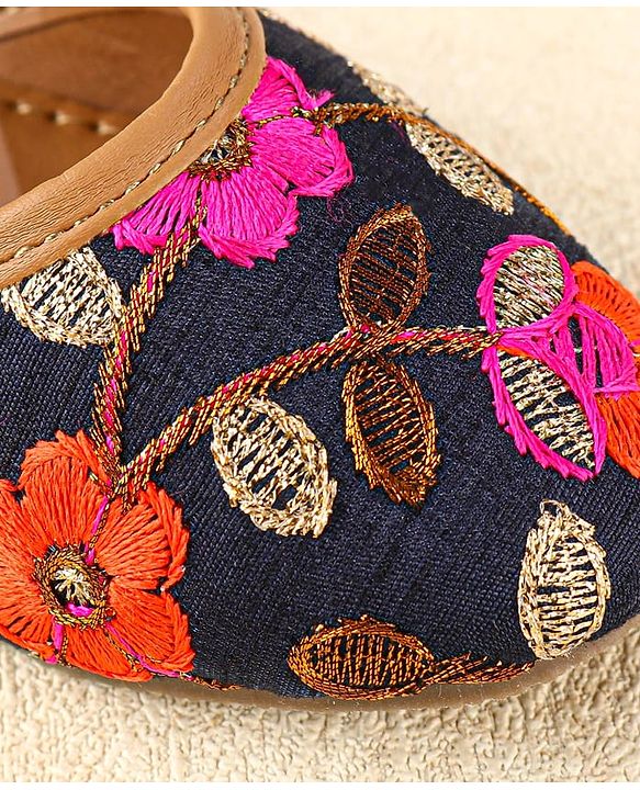 Cute Walk by Babyhug Slip On Mojaris with Floral Detailing - Navy Blue