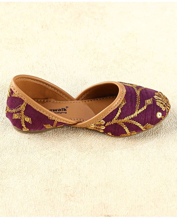 Cute Walk by Babyhug Slip On Mojaris with Sequins Embroidery  - Purple