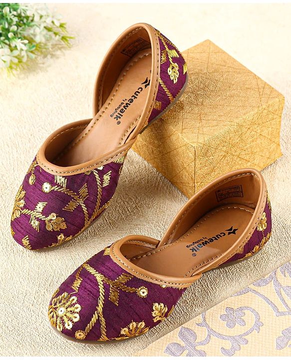 Cute Walk by Babyhug Slip On Mojaris with Sequins Embroidery  - Purple