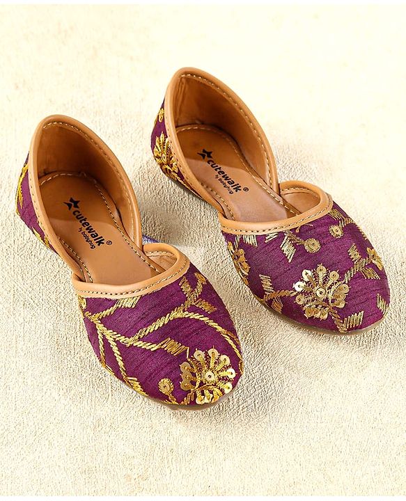 Cute Walk by Babyhug Slip On Mojaris with Sequins Embroidery  - Purple