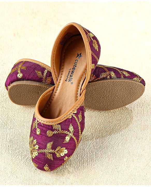 Cute Walk by Babyhug Slip On Mojaris with Sequins Embroidery  - Purple