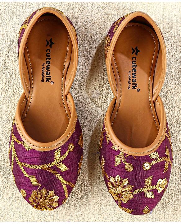Cute Walk by Babyhug Slip On Mojaris with Sequins Embroidery  - Purple