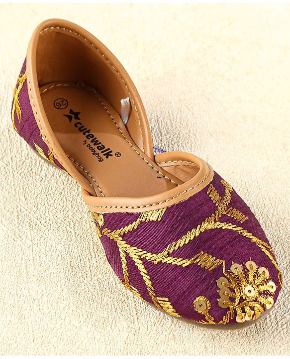 Cute Walk by Babyhug Slip On Mojaris with Sequins Embroidery  - Purple