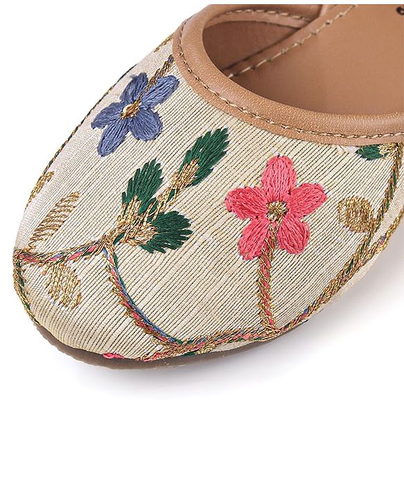 Cute Walk by Babyhug Mojaris with Floral Embroidery - Beige