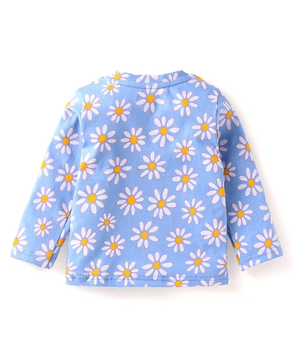 Babyhug Cotton Knit Full Sleeves Night Suit With Floral Print - Light Blue