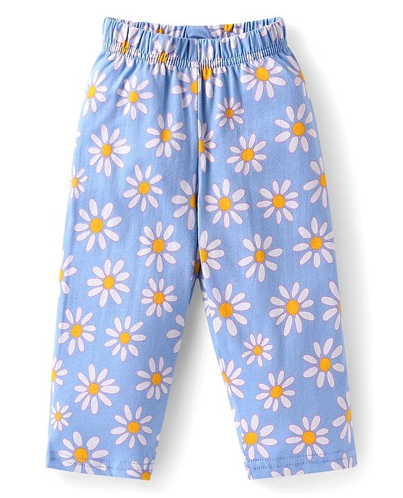 Babyhug Cotton Knit Full Sleeves Night Suit With Floral Print - Light Blue