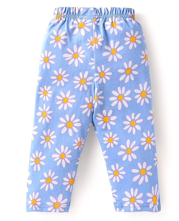 Babyhug Cotton Knit Full Sleeves Night Suit With Floral Print - Light Blue