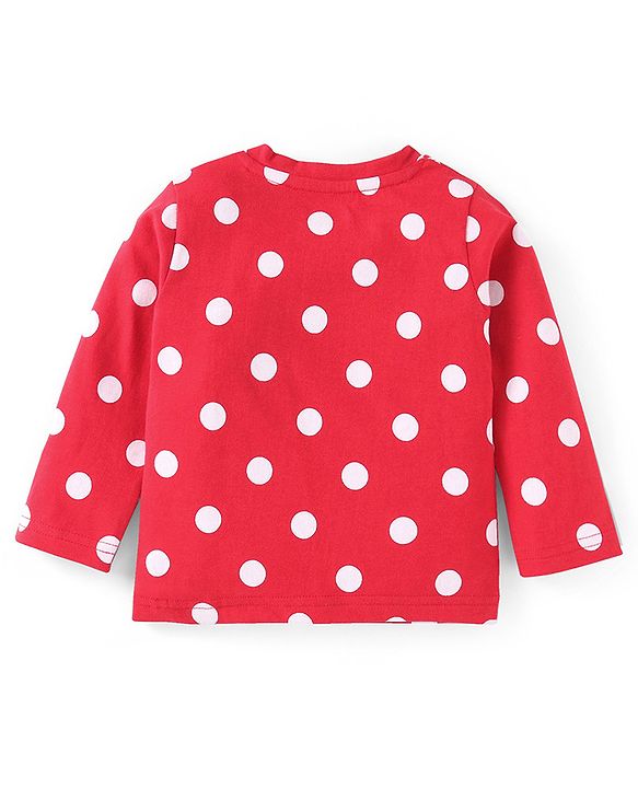 Babyhug Cotton Knit Full Sleeves Night Suit With Polka Dots Print - Red