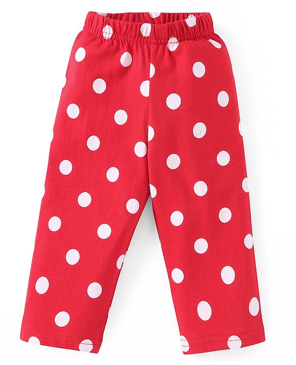 Babyhug Cotton Knit Full Sleeves Night Suit With Polka Dots Print - Red