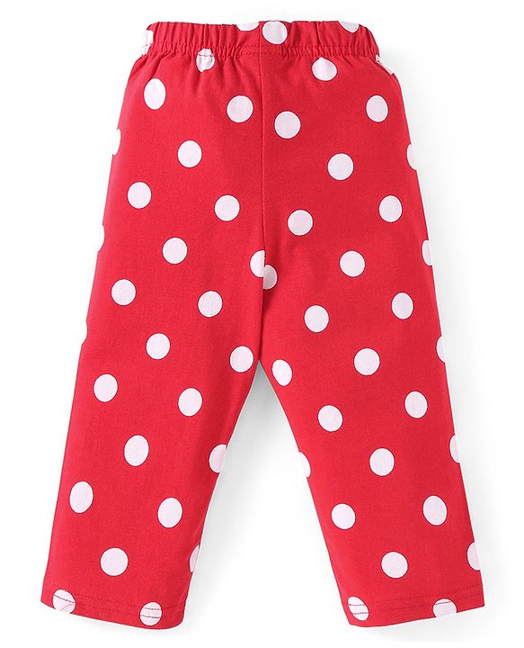 Babyhug Cotton Knit Full Sleeves Night Suit With Polka Dots Print - Red