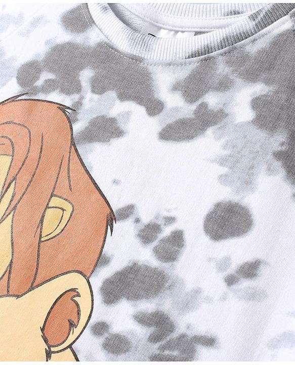 Pine Kids Disney Terry Knitted Full Raglan Sleeves Tie & Dye Oversized Sweatshirt With Lion King Print - White