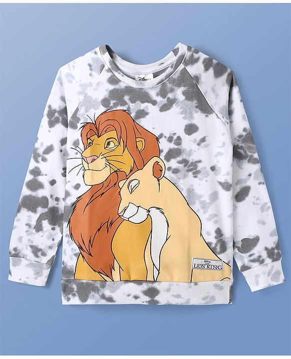 Pine Kids Disney Terry Knitted Full Raglan Sleeves Tie & Dye Oversized Sweatshirt With Lion King Print - White