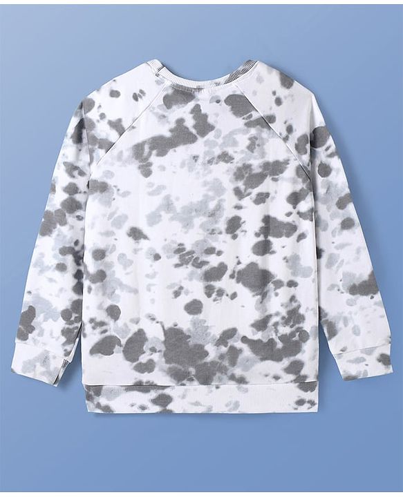 Pine Kids Disney Terry Knitted Full Raglan Sleeves Tie & Dye Oversized Sweatshirt With Lion King Print - White