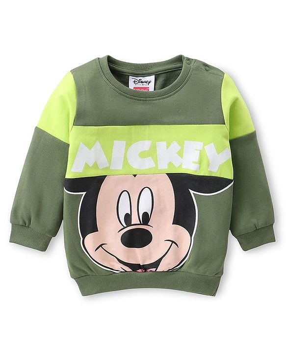 Babyhug Disney Cotton Knit Full Sleeves Sweatshirt & Lounge Pants Set With Front & Back Mickey Mouse Graphics - Green