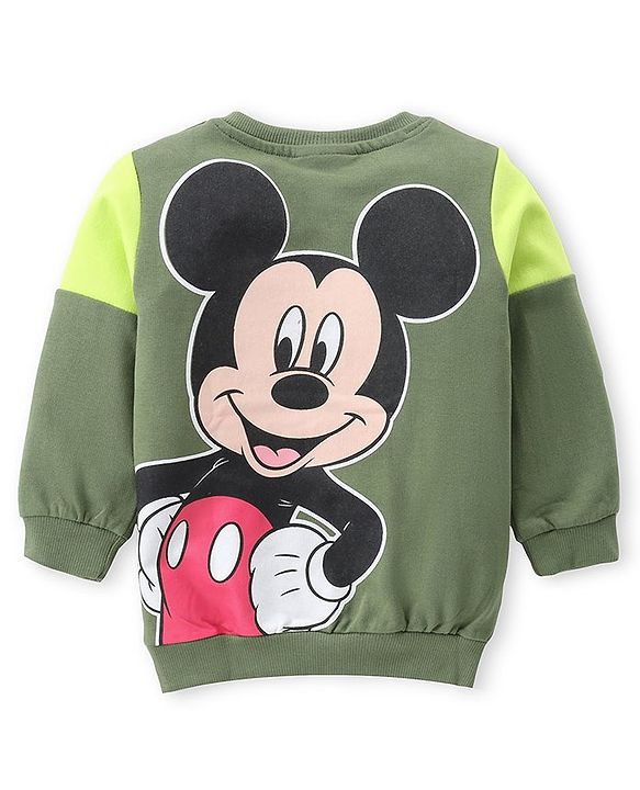 Babyhug Disney Cotton Knit Full Sleeves Sweatshirt & Lounge Pants Set With Front & Back Mickey Mouse Graphics - Green